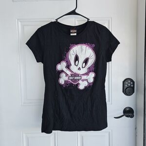 Harley Davidson Y2k Emo Grunge T Shirt Sz L Looney Tunes Alaska 2012 Biker Top